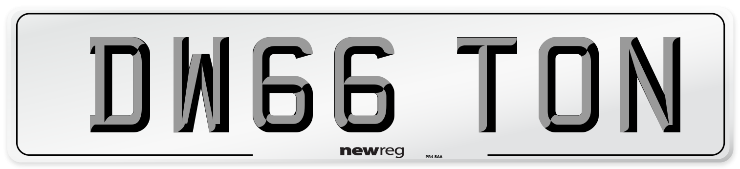 DW66 TON Number Plate from New Reg